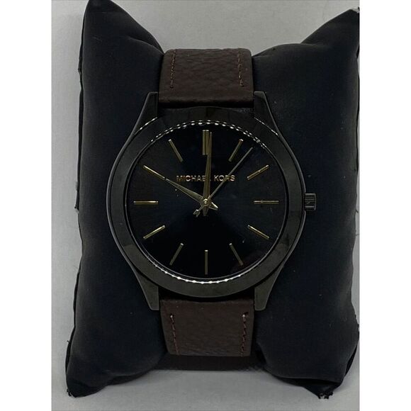 Michael Kors Slim Runway MK3221 Women's Brown Leather Analog Dial Watch JK594 - Picture 1 of 12